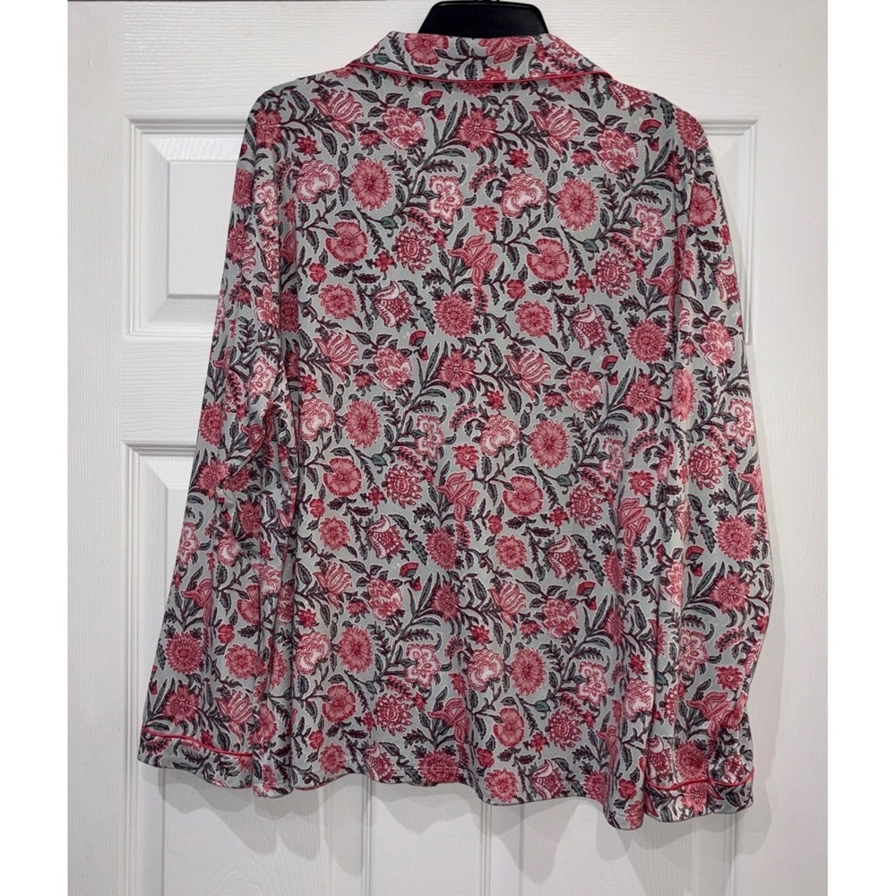 Flora Nikrooz Pajama Set Women XL Pink Green Floral Print Top & Pants Sleepwear - Picture 5 of 15